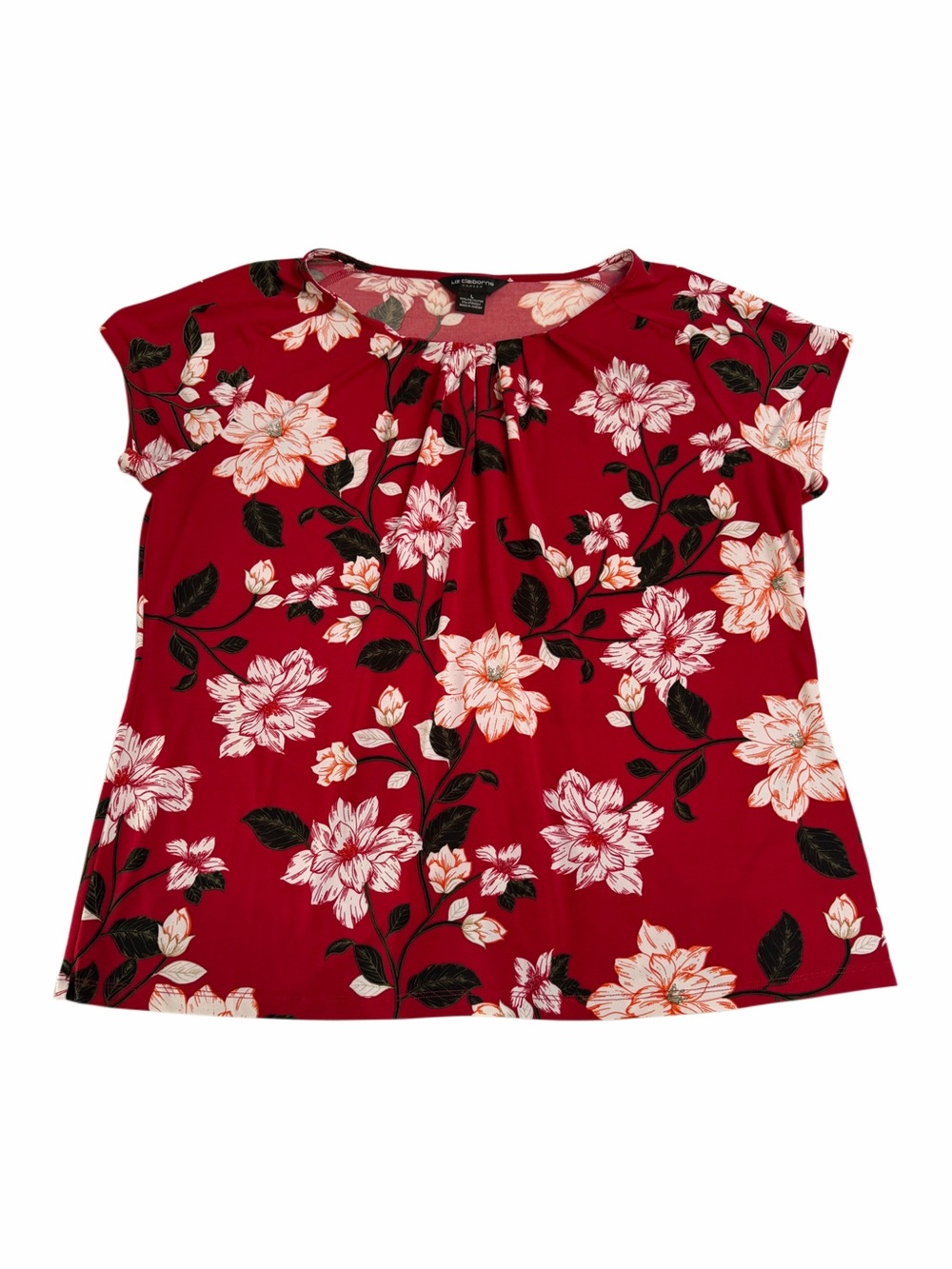 Liz Claiborne Red Floral Cap-Sleeve Blouse